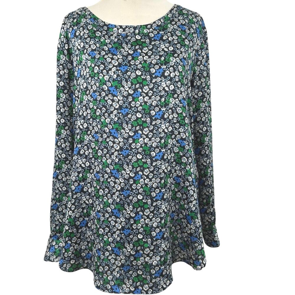 Banana Republic Floral Print Long Sleeve Tunic Top Blue Green Womens L